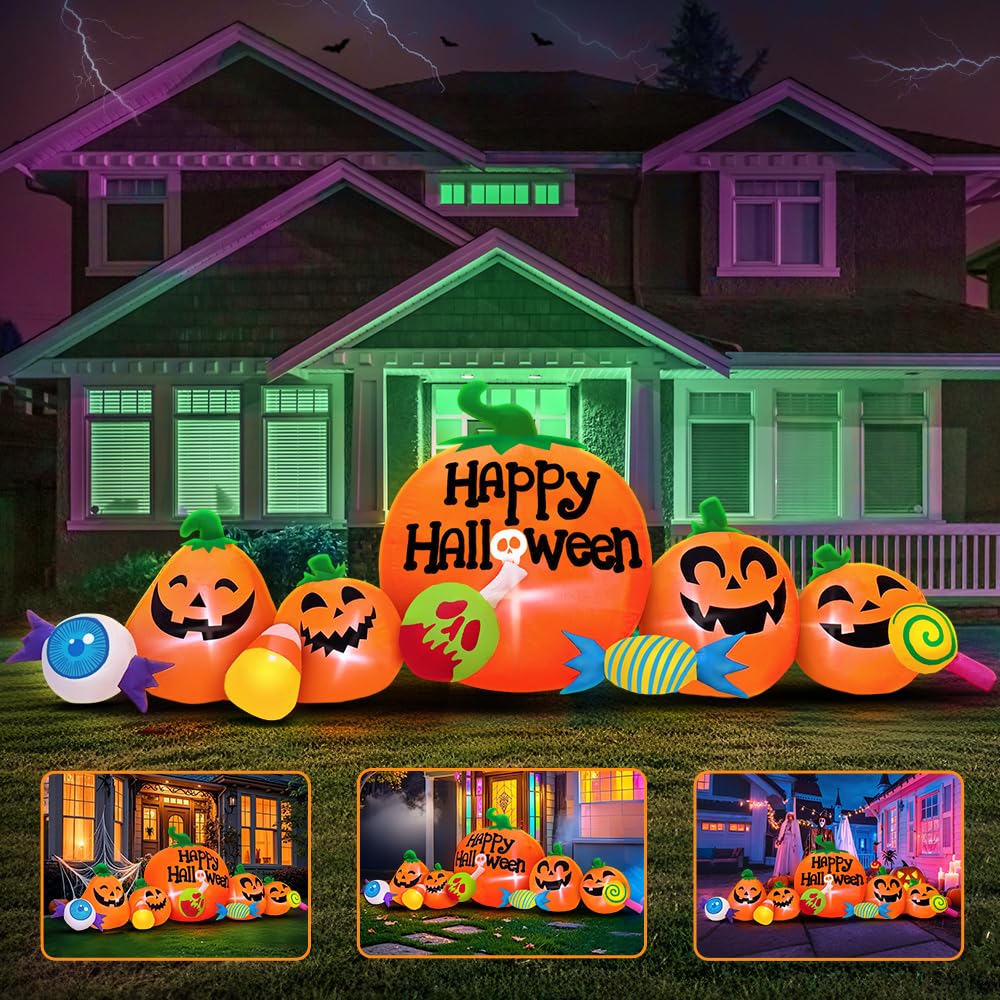 10FT Halloween Inflatable Pumpkin Ghost Combo with LED
