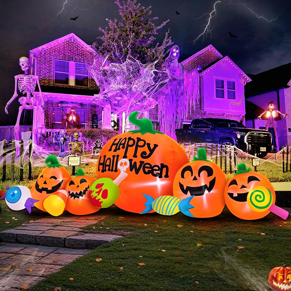 10FT Halloween Inflatable Pumpkin Ghost Combo with LED
