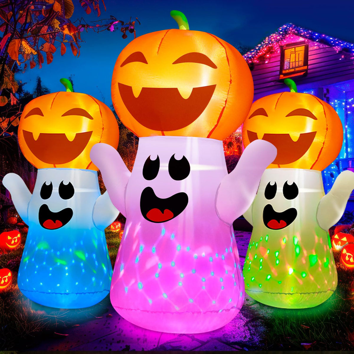 5FT Halloween Inflatable Pumpkin Ghost with Flashing Light