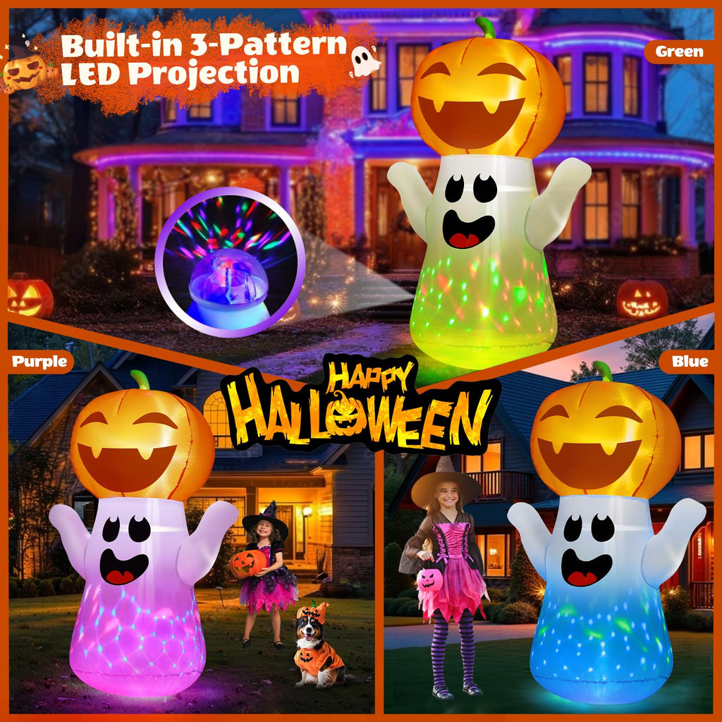 5FT Halloween Inflatable Pumpkin Ghost with Flashing Light
