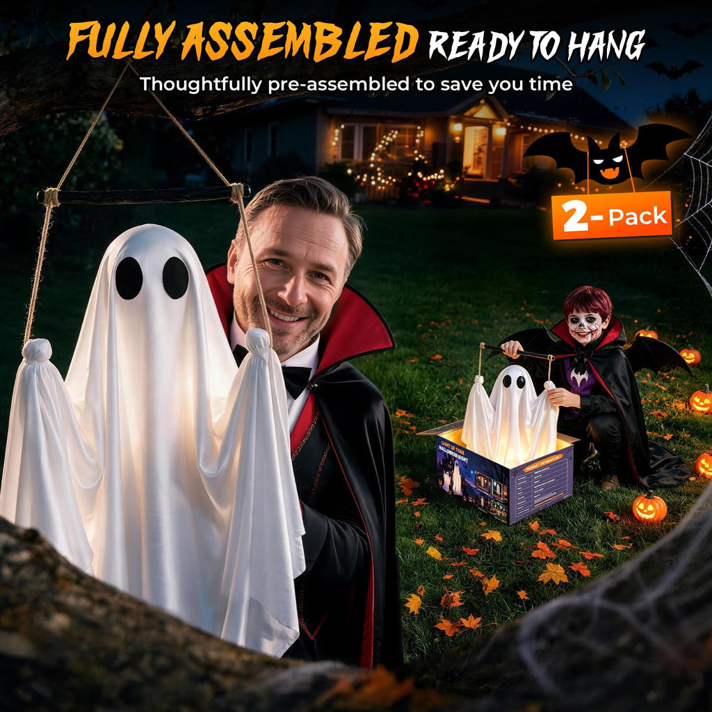 2 Pack 5FT Hanging Halloween Ghosts with Remote & 8 Mode