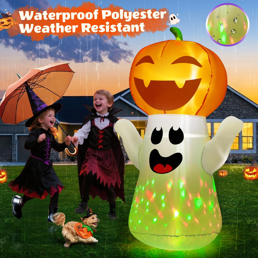 5FT Halloween Inflatable Pumpkin Ghost with Flashing Light