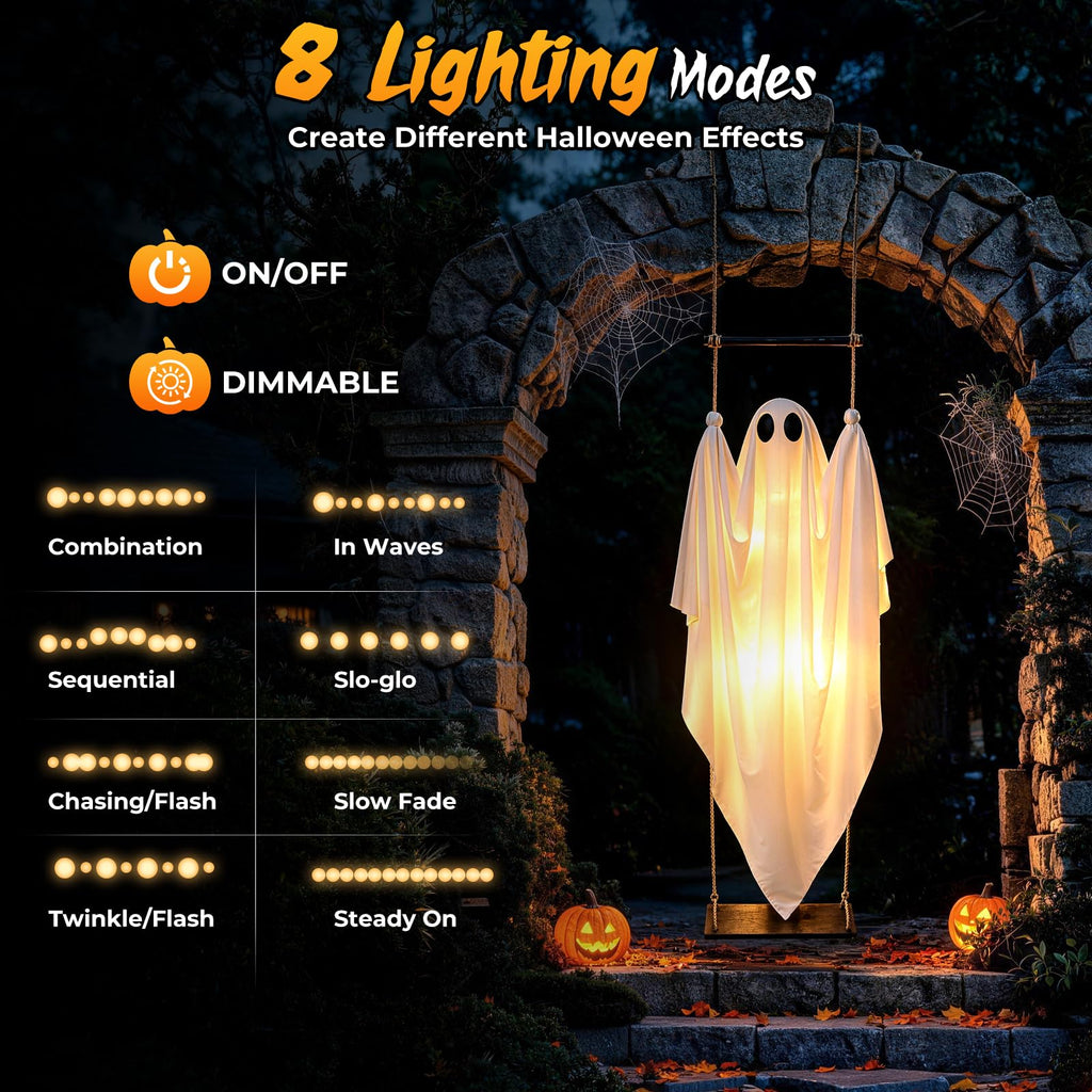 2 Pack 5FT Hanging Halloween Ghosts with Remote & 8 Mode