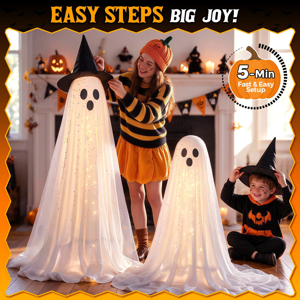 2 Pack 5.5FT Halloween Hanging Ghosts, Remote & Time