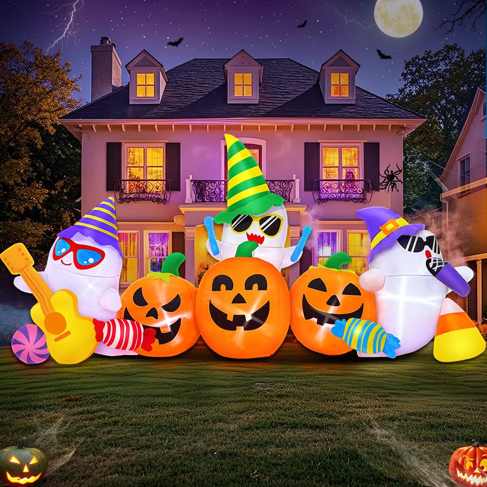 10FT Halloween Inflatable Pumpkin Ghost Combo with LED
