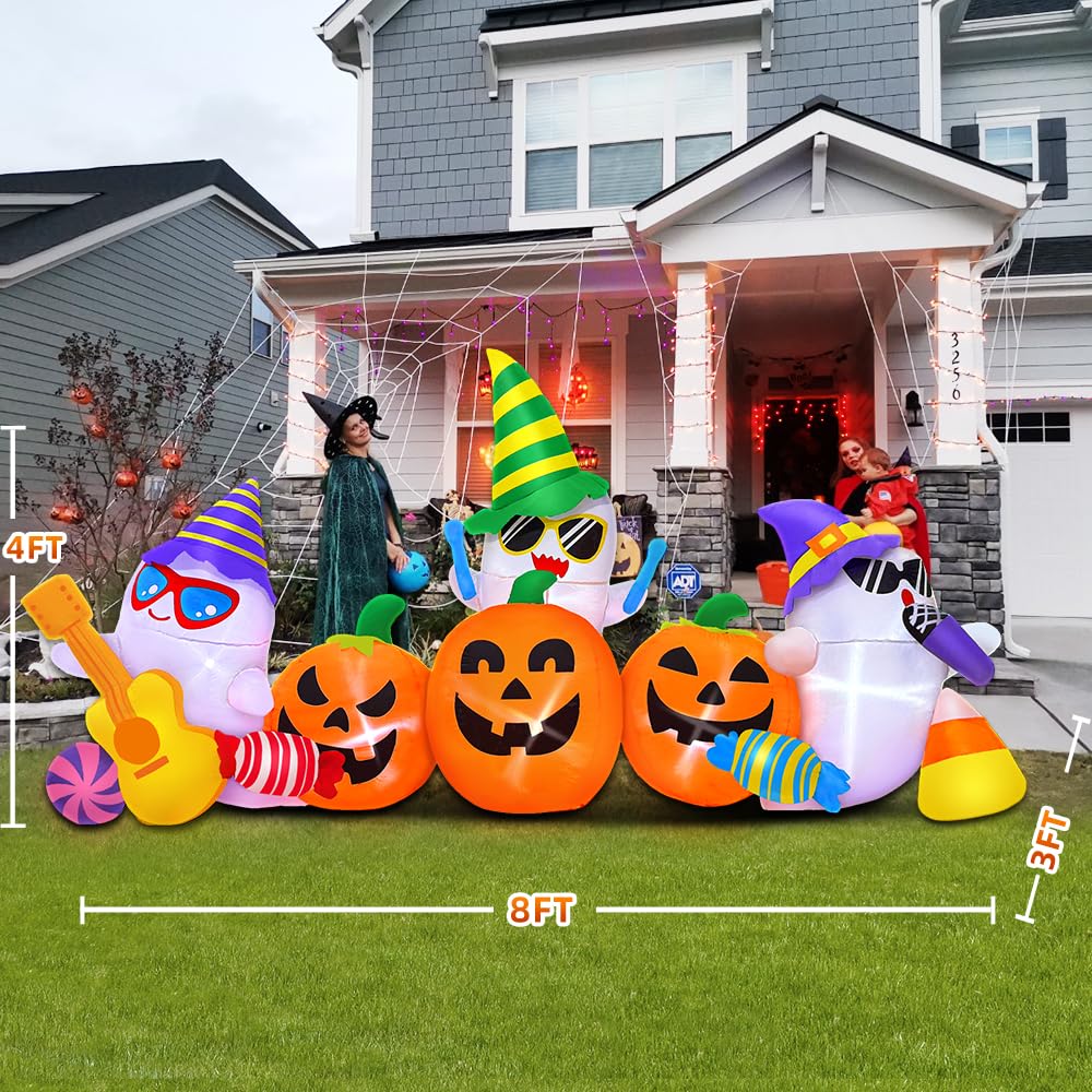 10FT Halloween Inflatable Pumpkin Ghost Combo with LED
