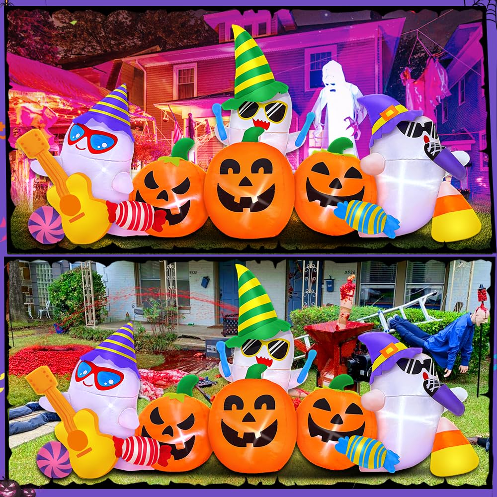 10FT Halloween Inflatable Pumpkin Ghost Combo with LED