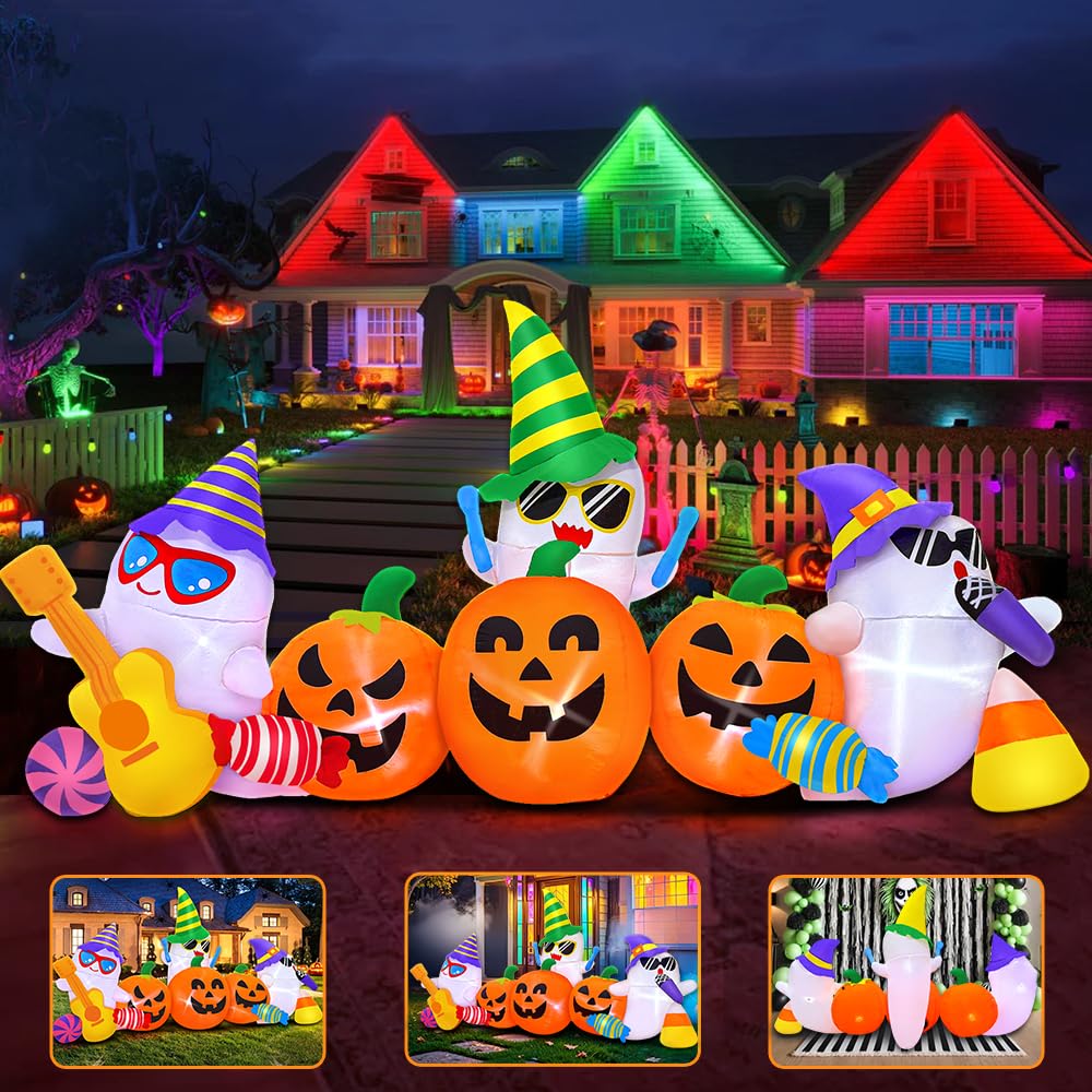 10FT Halloween Inflatable Pumpkin Ghost Combo with LED