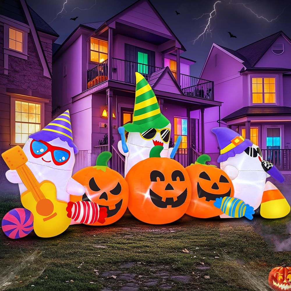 10FT Halloween Inflatable Pumpkin Ghost Combo with LED