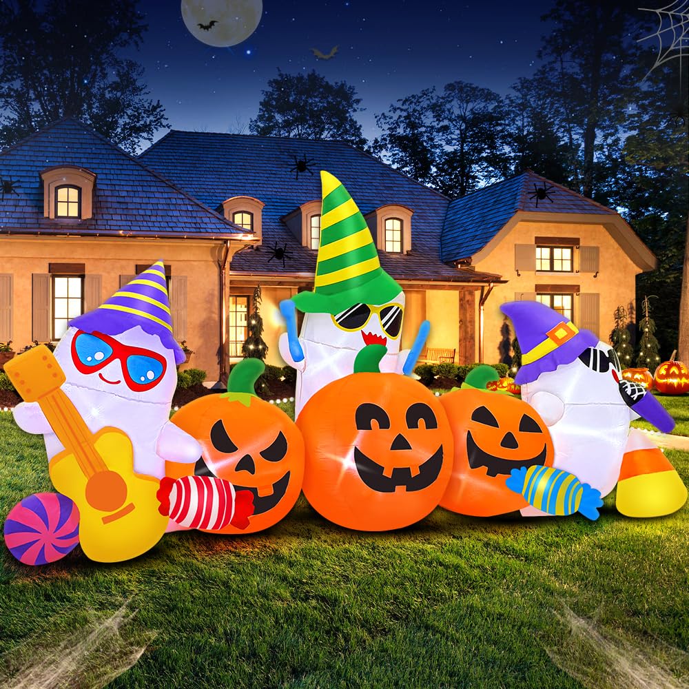 10FT Halloween Inflatable Pumpkin Ghost Combo with LED