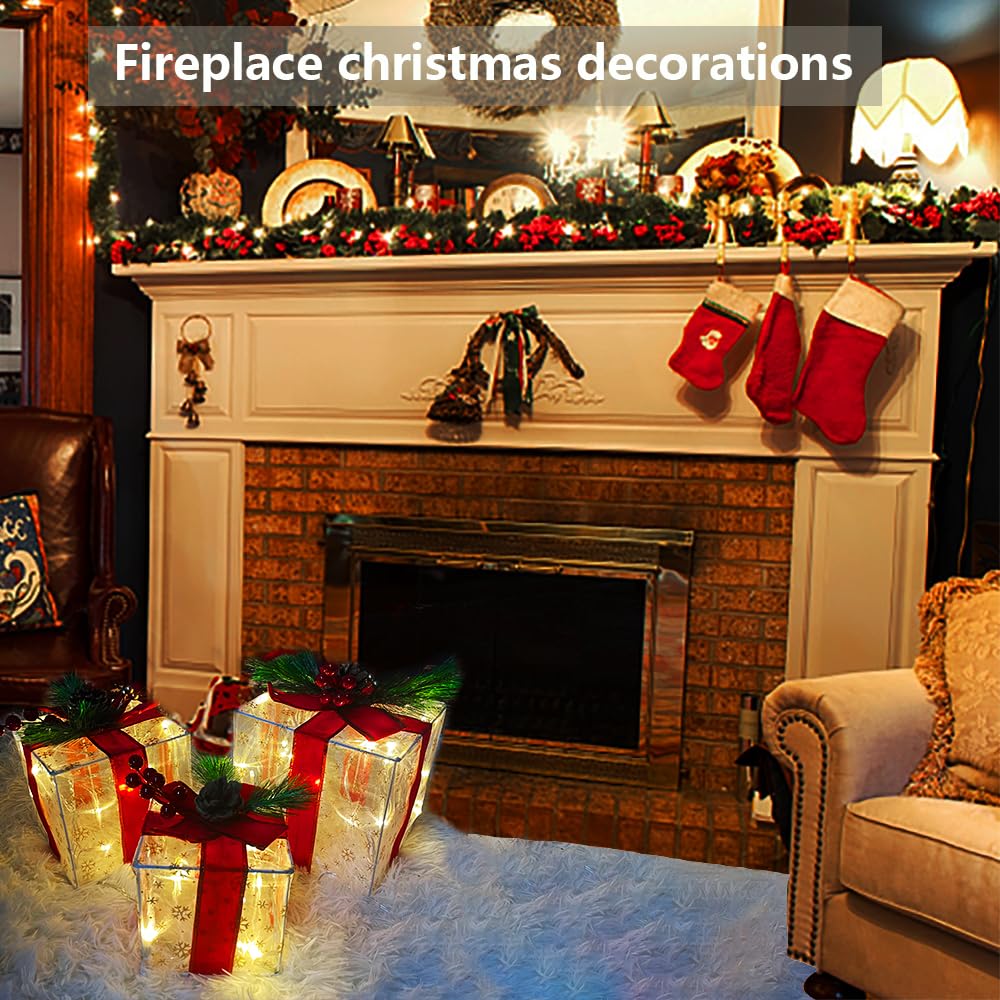Christmas Decorations Indoor: Set of 3 Christmas Lighted Gift Boxes