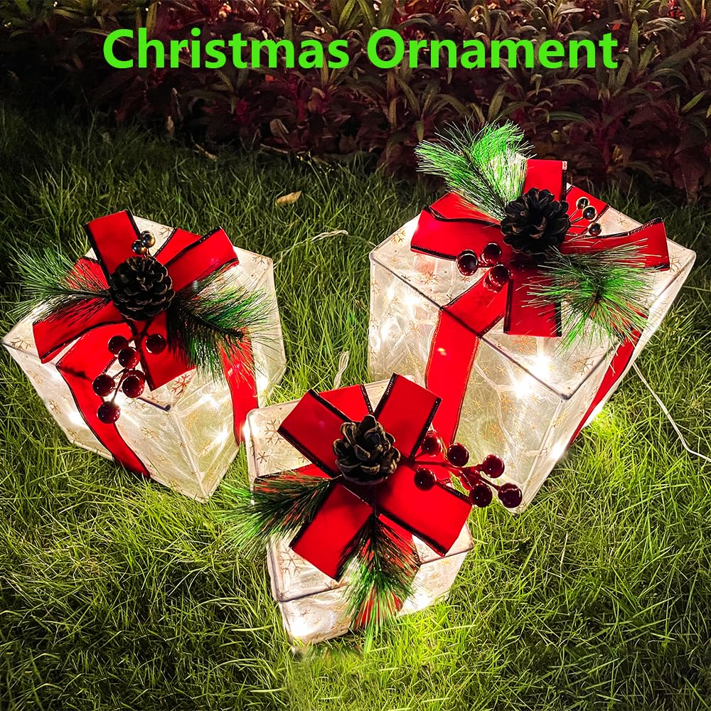 Christmas Decorations Indoor: Set of 3 Christmas Lighted Gift Boxes